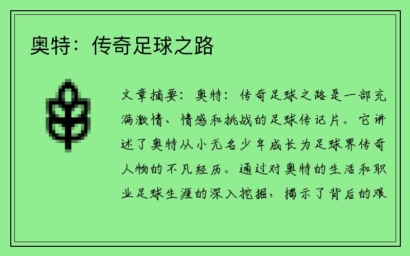 奥特：传奇足球之路